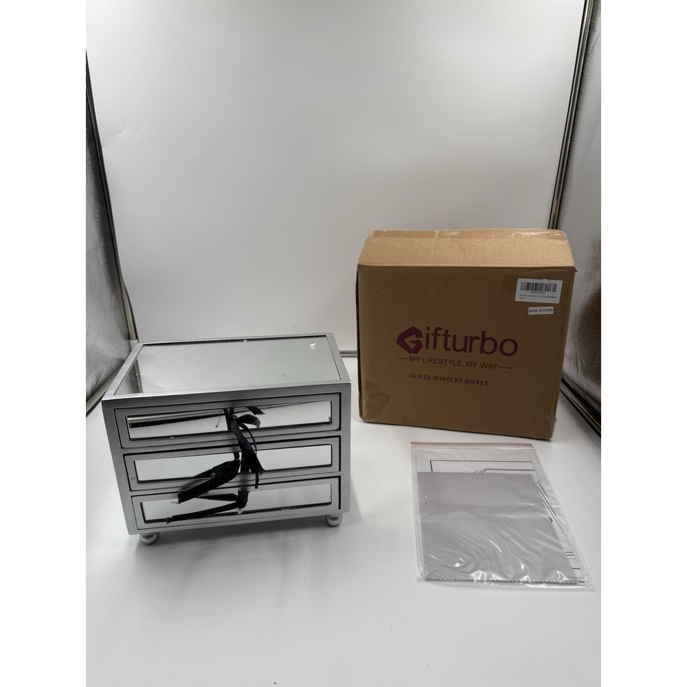 Gifturbo 3 Layer Mirror Glass Jewelry Box For Women Girls‎ Jewelry Organizer Box